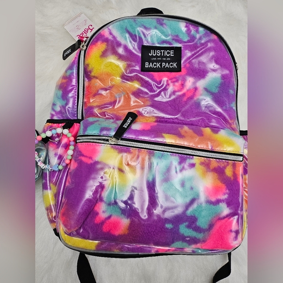 Justice• 3 Piece• 17"• Backpack Set• Tie Dye Sherpa• Purple• New!! - Picture 4 of 7